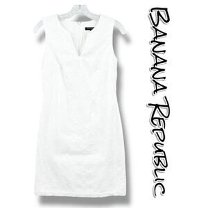 Banana Republic Eyelet Lace White Shift Dress Lined Sleeveless Womens Size 0